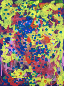 Blue spots on top of yellow and pink background
