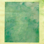 Green monochrome painting with yellow border
