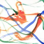 Abstract paint brush strokes on white background. Paint strokes of orange, green and blue.