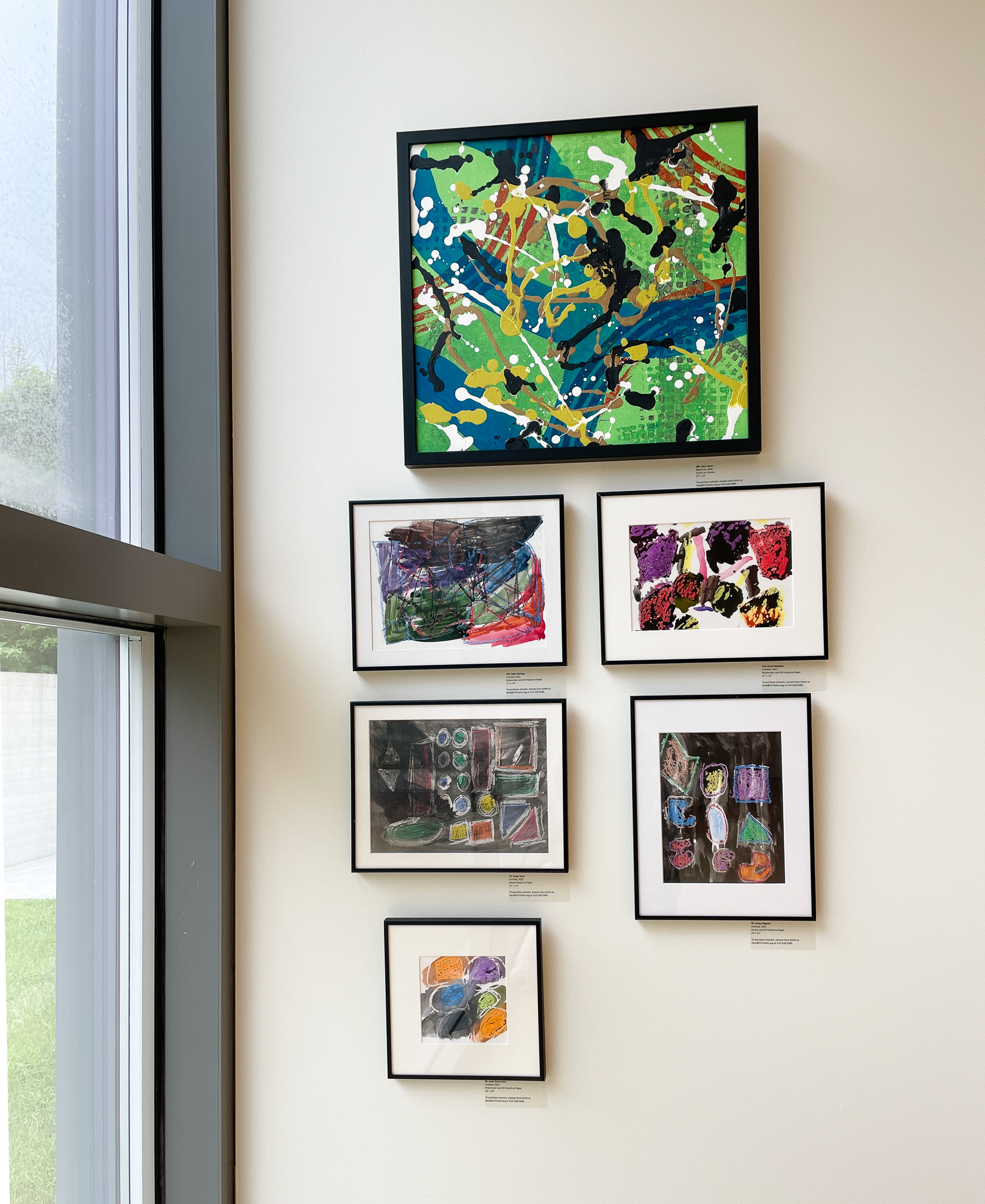 Gallery wall with six abstract painting