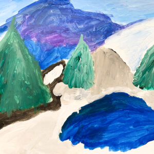 Image description: Painting by Jonathan Lever with a snowy mountain scene