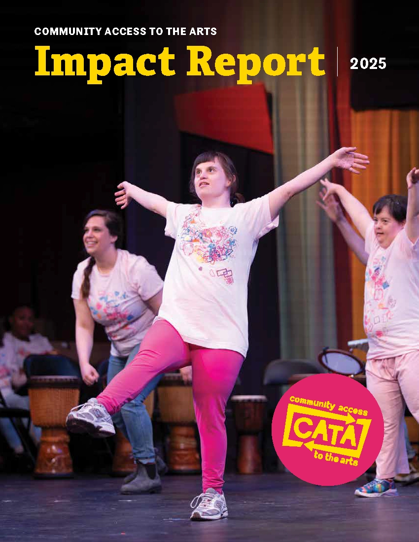 CATA impact report cover. Photo of three women dancing onstage. 